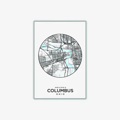 Wolf & Badger Black Map Of Columbus A3 297 X 420Mm Stanley Print House