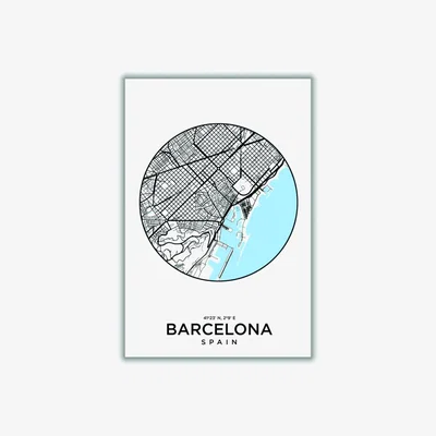 Wolf & Badger Blue Map Of Barcelona A1 594 X 841Mm Stanley Print House