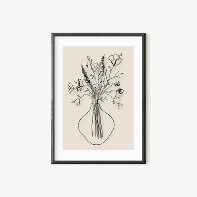 Wolf & Badger Black / Neutrals / White Neutral Wild Flower Ink Drawing Print A3 297 X 420Mm Emily M Art & Design