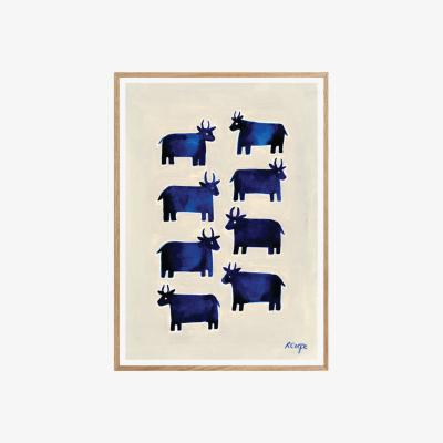 Wolf & Badger Neutrals / Blue A3 - Blue Cow Print Rosanna Corfe