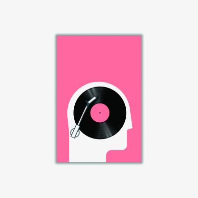 Wolf & Badger Black Listen To Records A3 297 X 420Mm Stanley Print House