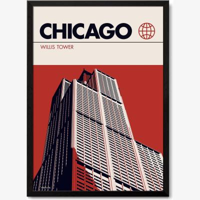 Wolf & Badger Chicago Willis Tower Modernist Architectural Travel Poster A3 297 X 420Mm Reign & Hail