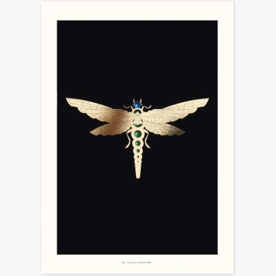 Wolf & Badger Green / Gold Zellandine's Dragonfly - A3 Gold Art Print The Curious Department