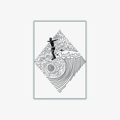 Wolf & Badger Black Surfer Line Drawing A3 297 X 420Mm Stanley Print House