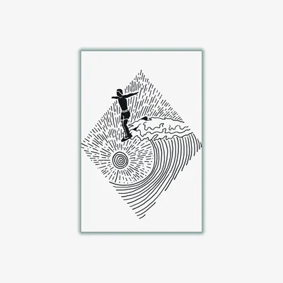 Wolf & Badger Black Surfer Line Drawing A3 297 X 420Mm Stanley Print House