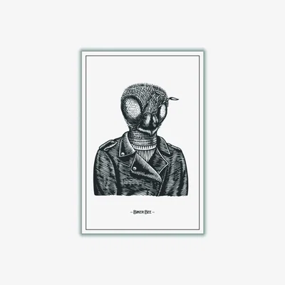 Wolf & Badger Grey The Biker Bee Medium Stanley Print House