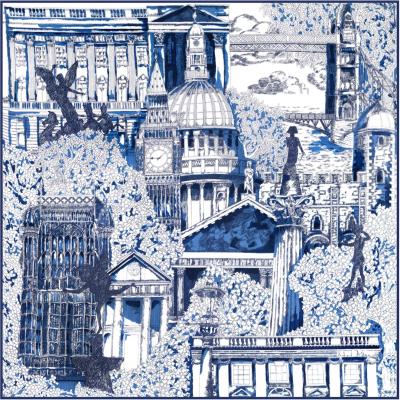 Wolf & Badger Blue / White Blue London Design Print Richard Allan London
