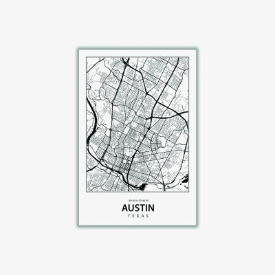 Wolf & Badger Black Map Of Austin Texas A3 297 X 420Mm Stanley Print House