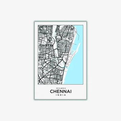 Wolf & Badger Blue Map Of Chennai India Extra Small Stanley Print House