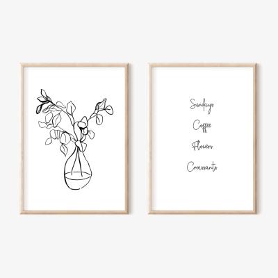 Wolf & Badger Black / White Eucalyptus Branches And Handwritten Print Duo A3 297 X 420Mm Emily M Art & Design