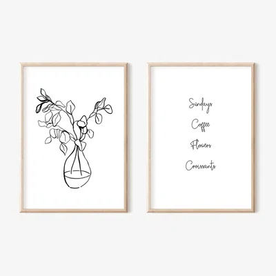 Wolf & Badger Black / White Eucalyptus Branches And Handwritten Print Duo A3 297 X 420Mm Emily M Art & Design