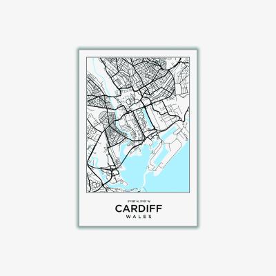 Wolf & Badger Blue Map Of Cardiff Wales A1 594 X 841Mm Stanley Print House