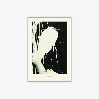 Wolf & Badger White Ohara Koson - Heron In Snow A3 297 X 420Mm Stanley Print House