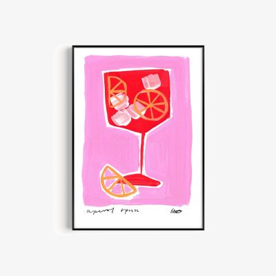 Wolf & Badger Pink / Purple Aperol Spritz Pink Hand Painted Art Print - A3 | Natalie Cass Art