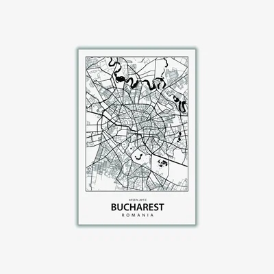 Wolf & Badger Black Map Of Bucharest Romania Extra Small Stanley Print House