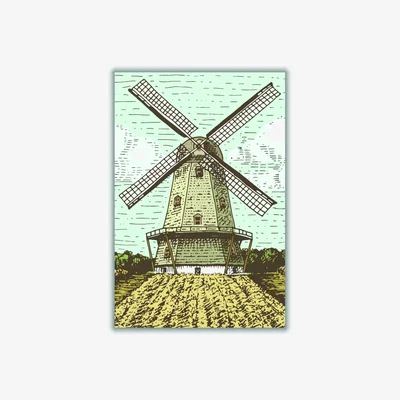 Wolf & Badger Brown Vintage Windmill A1 594 X 841Mm Stanley Print House