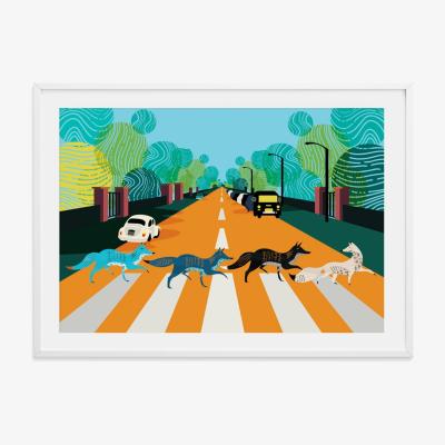 Wolf & Badger Abbey Road Foxes Illustrated Art Print Of London A3 297 X 420Mm Eye for London Prints