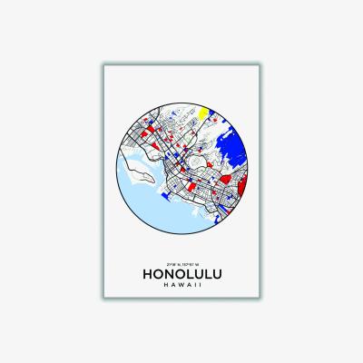Wolf & Badger Blue Map Of Honolulu Hawaii A4 210 X 297Mm Stanley Print House