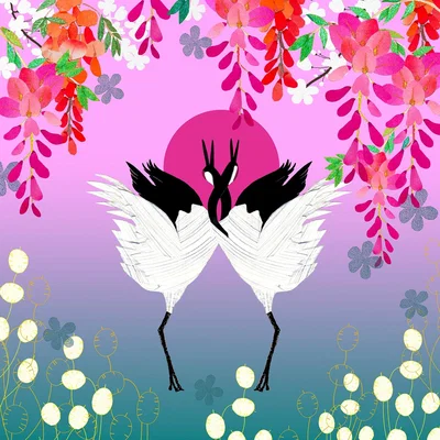 Wolf & Badger Large Giclee Print - Cranes & Wisteria At Sunrise Amanda West