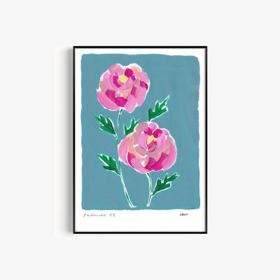 Wolf & Badger Blue / Pink / Purple Peonies Hand Painted Art Print - A3 | Natalie Cass Art