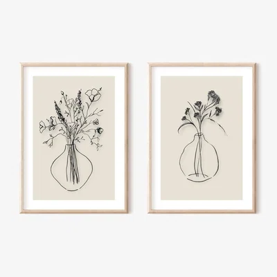 Wolf & Badger Black / Neutrals / White Wild Flowers And Gypsophilia Ink Drawings - Print Pair A3 297 X 420Mm Emily M Art & Design