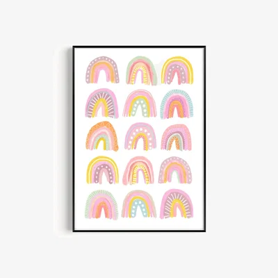 Wolf & Badger Pink / Purple Rainbow Art Print - A2 Natalie Cass Art