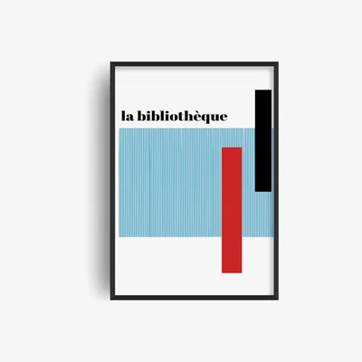Wolf & Badger White / Black / Blue La Bibliothèque French Abstract Giclée Art Print A3 A3 297 X 420Mm Fanclub