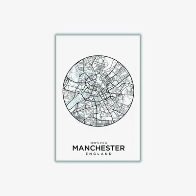 Wolf & Badger Black Map Of Manchester Extra Small Stanley Print House