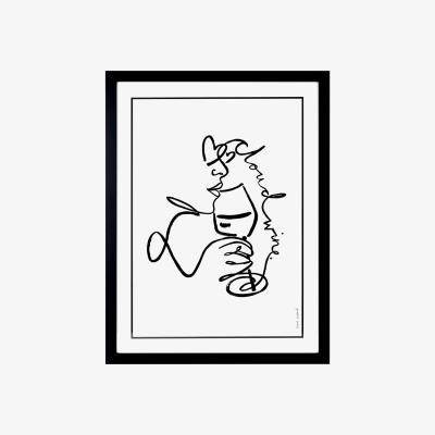 Wolf & Badger Black Cloud Wine - Line Art Print A3 Byam England