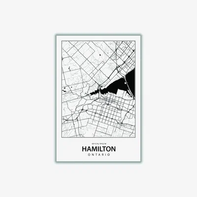 Wolf & Badger Black Map Of Hamilton A1 594 X 841Mm Stanley Print House