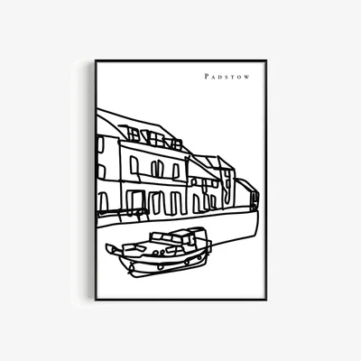 Wolf & Badger Black / White Padstow Art Print - A2 | A2 | 420 X 594Mm | Natalie Cass Art