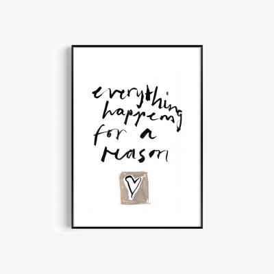 Wolf & Badger Black / White Everything Happens For A Reason Hand Painted Art Print - A3 | Natalie Cass Art