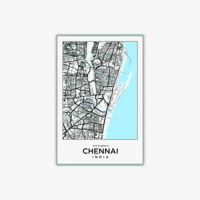 Wolf & Badger Blue Map Of Chennai India A1 594 X 841Mm Stanley Print House