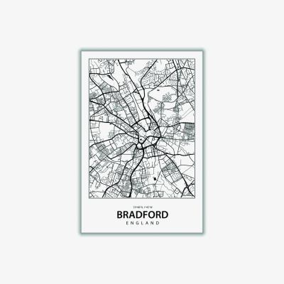 Wolf & Badger Black Map Of Bradfod A4 210 X 297Mm Stanley Print House