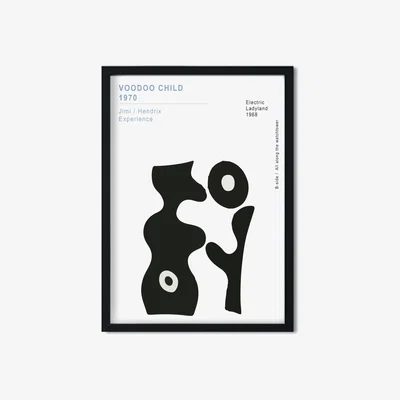 Wolf & Badger White / Black Voodoo Child Jimi Hendrix Abstract Inspired Giclée A3 Art Print A3 297 X 420Mm Fanclub