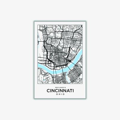 Wolf & Badger Blue Map Of Cincinnati Ohio A2 420 X 594Mm Stanley Print House