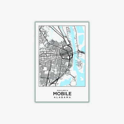 Wolf & Badger Blue Map Of Mobile Alabama A1 594 X 841Mm Stanley Print House
