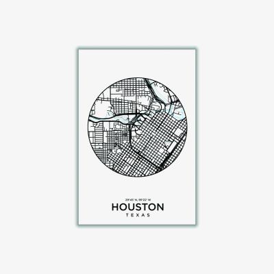 Wolf & Badger Black Map Of Houston A3 297 X 420Mm Stanley Print House
