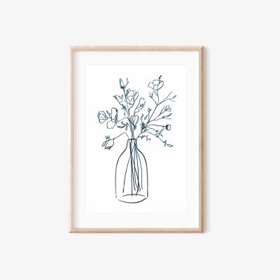 Wolf & Badger Blue / White Wild Flower Indigo Ink Drawing Print A3 297 X 420Mm Emily M Art & Design