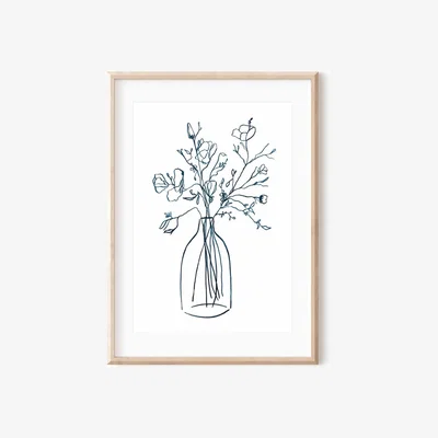 Wolf & Badger Blue / White Wild Flower Indigo Ink Drawing Print A3 297 X 420Mm Emily M Art & Design
