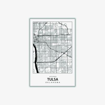 Wolf & Badger Black Map Of Tulsa A3 297 X 420Mm Stanley Print House