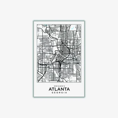 Wolf & Badger Black Map Of Atlanta Georgia A4 210 X 297Mm Stanley Print House