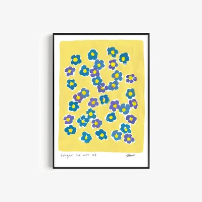 Wolf & Badger Yellow / Orange Forget Me Not Hand Painted Art Print - A3 | Natalie Cass Art