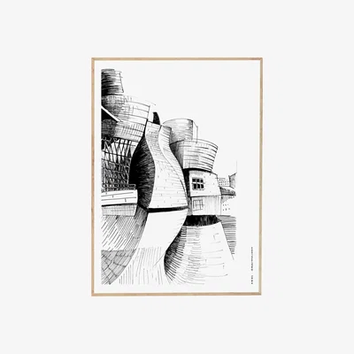 Wolf & Badger Black / White The Guggenheim Bilbao Art Print: Spain's Modern Architectural Masterpiece A4 210 X 297Mm Awol