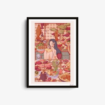 Wolf & Badger Neutrals / Red Come Over, I Made Too Much Food - Giclee Fine Art Print - Small | A3 | 297 X 420Mm | East Side Studio London