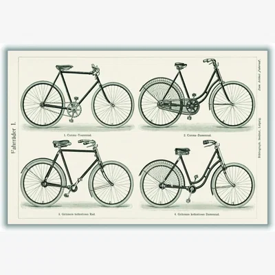 Wolf & Badger Grey Various Bicycles A2 420 X 594Mm Stanley Print House