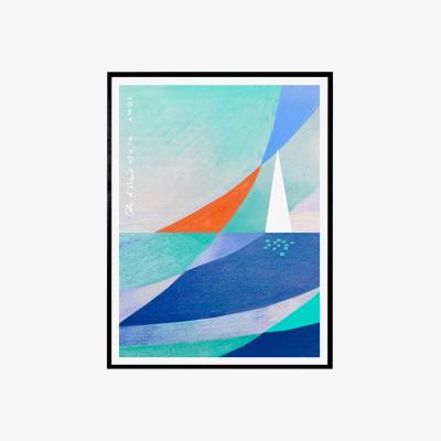 Wolf & Badger Neutrals / White / Blue Abstract Landscape: White Sailboat On The Blue Sea Art Print Awol