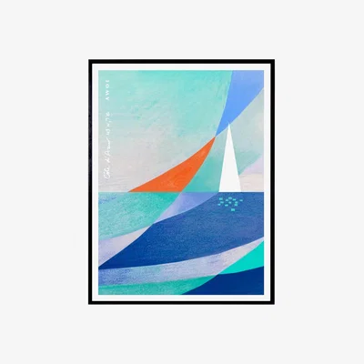 Wolf & Badger Neutrals / White / Blue Abstract Landscape: White Sailboat On The Blue Sea Art Print Awol