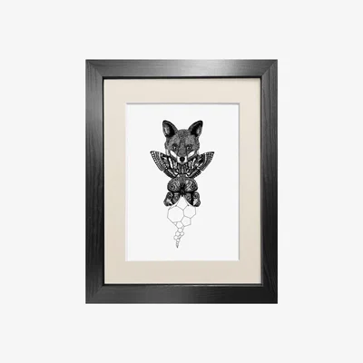 Wolf & Badger Black The Fox Fine Art Print A3 Emily Carter