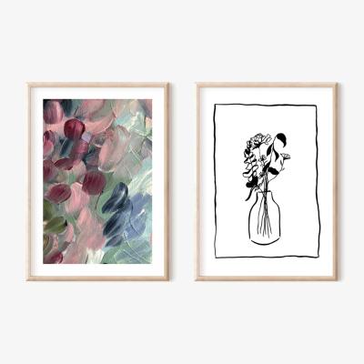 Wolf & Badger Black / Pink / Purple Pink Blossom And Wild Flowers Still Life Drawing - Print Pair A3 297 X 420Mm Emily M Art & Design
